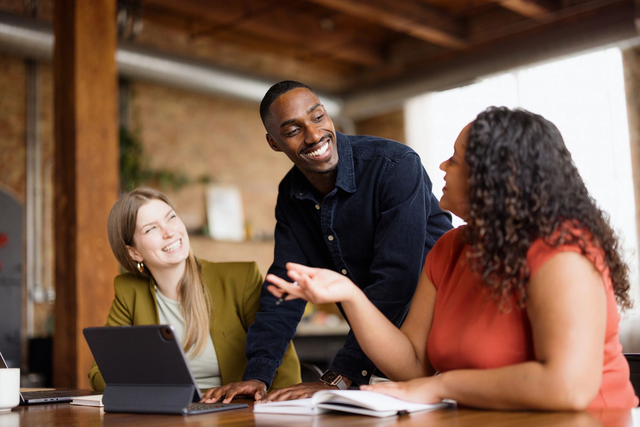 Colleagues collaborating in a workplace